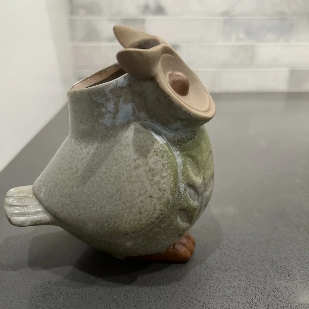 2 Green b+B Owl 5.5 Inches Tall Planter and Statue